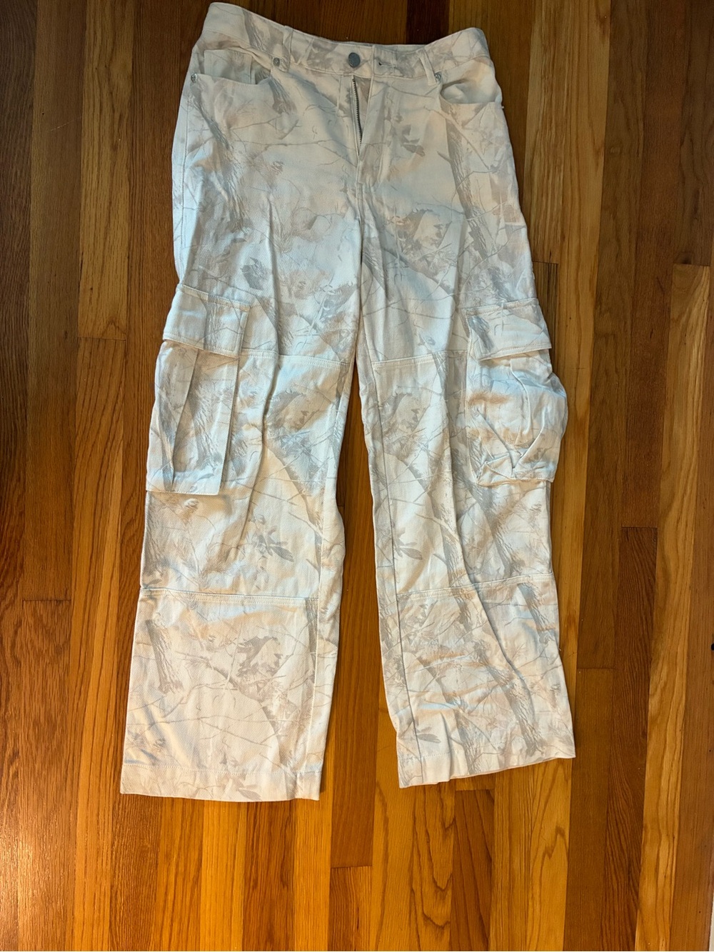 Altar'd State Light Beige Cargo Pants with Subtle Camouflage Print